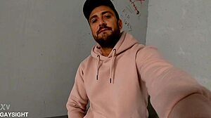 mathieu ferhati jerks off solo in a parking lot