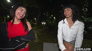 Public Pickup Threesome: She Begs For Rough Ass Pounding?