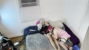 trans kelsey masters slurps huge shemale cock hungrily