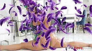 busty oiled brunette milf camela clutch flashes thick ass for mardi gras