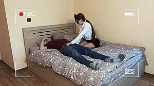 Naughty redhead hotwife fucks lover in heels records cheating for cuckold husband!