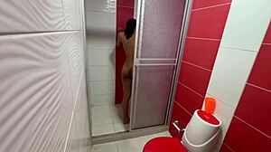 mexican sister-in-law caught showering takes pov cum in mouth