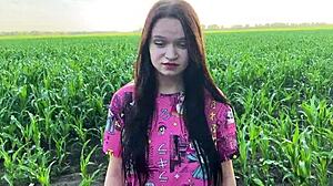 stepsis got so nervous in cornfield she needed stepbro's big cock comfort