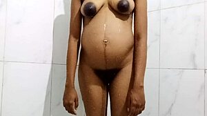 pregnant cute brunette housewife bathes craving big cock in pussy interview