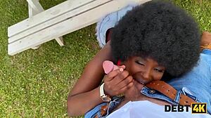 debt4k teen's big shaved pussy pays off small debt on desk