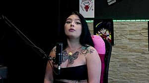 hot tattooed brunette shows huge tits in never have i ever game then licks friend's clit