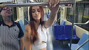 Stranger grinds on hot teen crossdresser BUS PUBLIC FINGERING