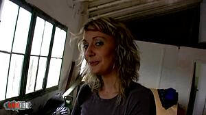 Skinny French Blonde Milf Ass Fucked Hard for Cash in Warehouse