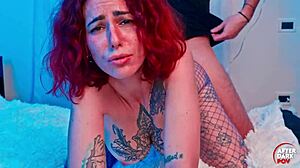damn! busty tatted redhead juiswild takes hard anal pounding