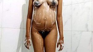 pregnant cute brunette housewife bathes craving big cock in pussy interview