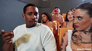 brunette latina with bubble butt and heels gives pov blowjob facial in reality kings socks and tattoos