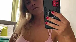 she snaps selfies in mirror, masturbating in panties socks boobs bouncing