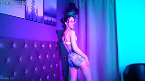 Skinny Brunette Shakes Curvy Ass Tits at Sexy Party