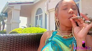 jenna foxx smokes while rubbing trimmed pussy outdoors
