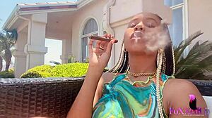 jenna foxx smokes while rubbing trimmed pussy outdoors
