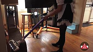 french maid in stockings vacuums upskirt style 😏🧹
