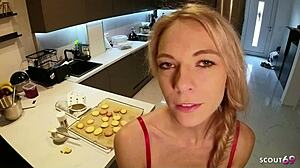 german slim blonde glasses teen begs pov creampie christmas cookies