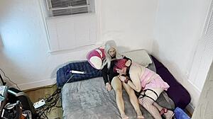 trans kelsey masters slurps huge shemale cock hungrily