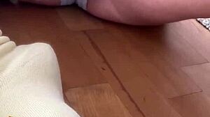 she snaps selfies in mirror, masturbating in panties socks boobs bouncing