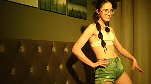 Skinny Brunette Shakes Curvy Ass Tits at Sexy Party