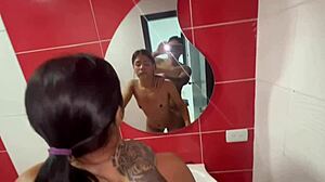 mexican sister-in-law caught showering takes pov cum in mouth