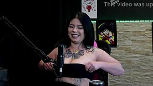 hot tattooed brunette shows huge tits in never have i ever game then licks friend's clit