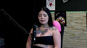hot tattooed brunette shows huge tits in never have i ever game then licks friend's clit