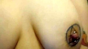 playing with my huge pierced natural tits n smooth dripping wet pink pussy clit closeup