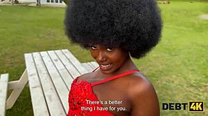 debt4k teen's big shaved pussy pays off small debt on desk