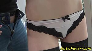 classy euro babe in stockings takes anal creampie 😍🍑💦