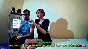 Step cousin strips red lingerie poses then sucks cock rides wet pussy on bed