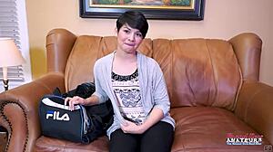 Skinny Brunette Jae Scott Rides Cock Bent Over Doggystyle Then Deep POV Pounding!
