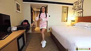 Pigtails Petite Asian Creampied Doggystyle by Big Cock