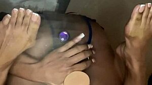 ebony slut rides double dildos deep in ass pussy solo femdom desk pov girlfriend fantasy