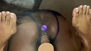 ebony slut rides double dildos deep in ass pussy solo femdom desk pov girlfriend fantasy