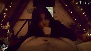 anniversary cabin pov: wife deepthroats me in dark, swallows load 😍 homemade vegas bj