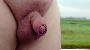 Exhibitionist chubby German flashes small cock penis barefoot outdoors