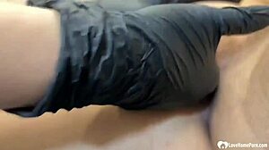 sexy gloved babes finger shaved pussies in lesbian fingering fetish play