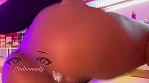 Horny ebony wife Ms Bulma in kitchen panties wet pussy squirting big tits show