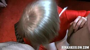 Bukkake Blowbang: Horny Babe Swallows Group Cumshots