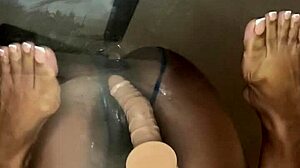 ebony slut rides double dildos deep in ass pussy solo femdom desk pov girlfriend fantasy
