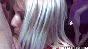 Bukkake Blowbang: Horny Babe Swallows Group Cumshots