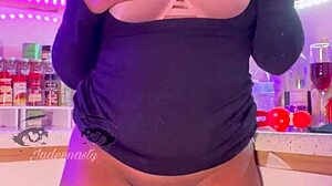 Horny ebony wife Ms Bulma in kitchen panties wet pussy squirting big tits show