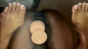 ebony slut rides double dildos deep in ass pussy solo femdom desk pov girlfriend fantasy