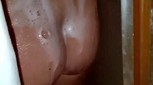 boldly spying stepsister's wet big tits in steamy shower