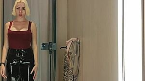 blonde flashes see-through latex in public changing room boob fetish