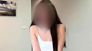 what if cute asian teen's beautiful shaved pussy gets cum on belly?