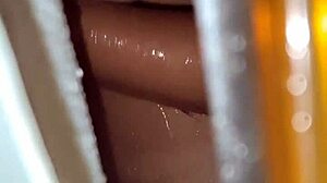 boldly spying stepsister's wet big tits in steamy shower