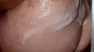 boldly spying stepsister's wet big tits in steamy shower
