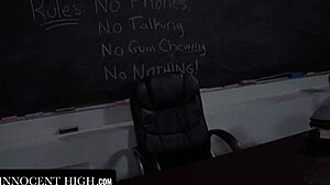 Pigtail Latina Pornstar Licks and Fingers Pussy in Classroom Threesome